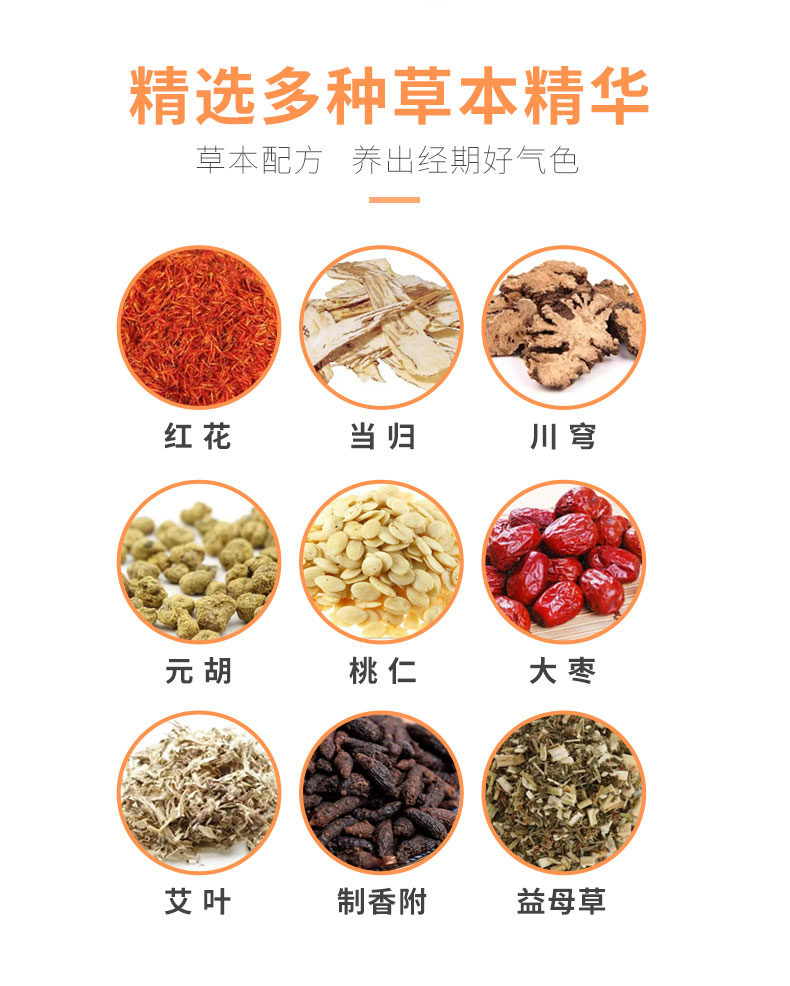 紅花、當歸、益母草等數十味草本萃取